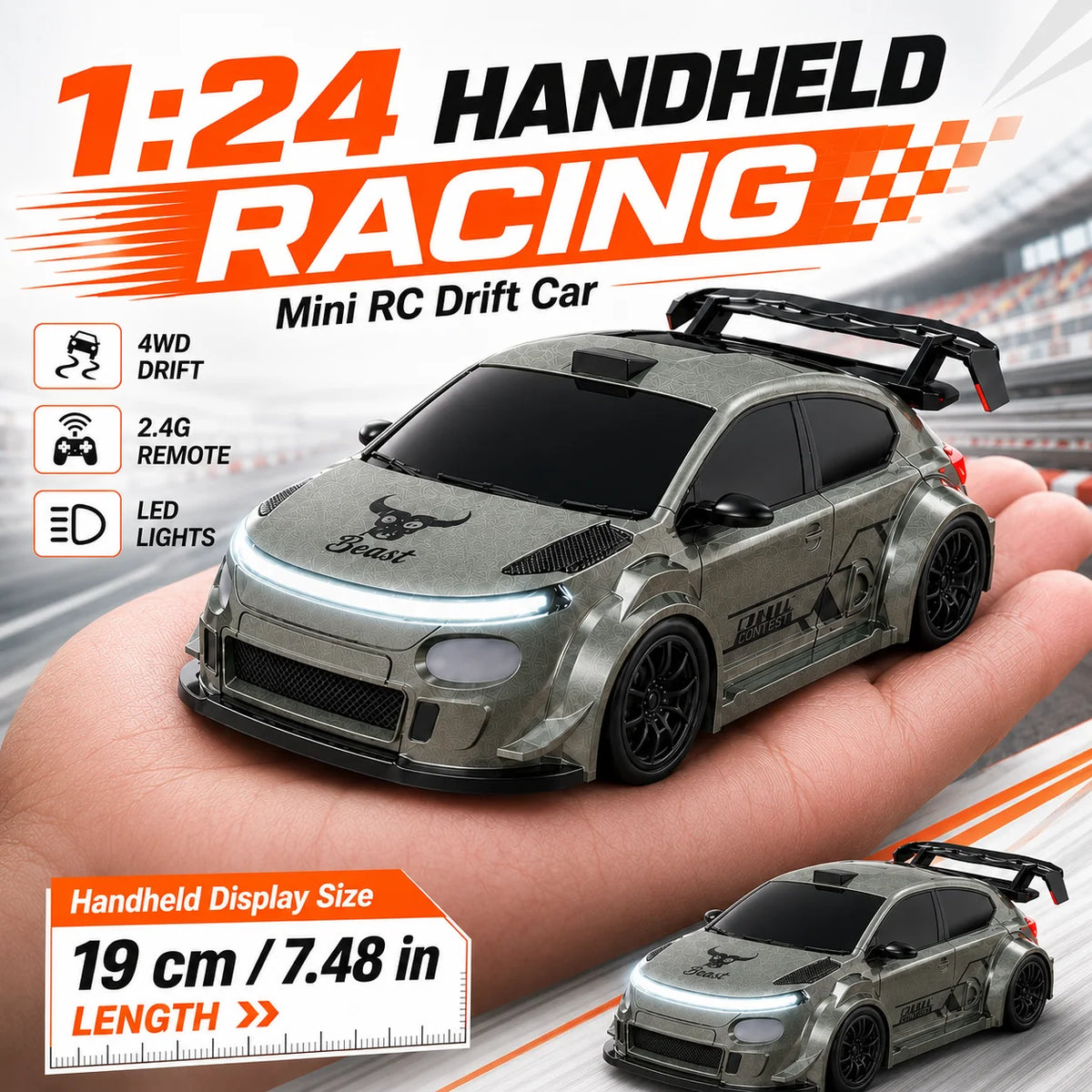 1:24 RC Drift Car 4WD With LED Lights & Swap Tires