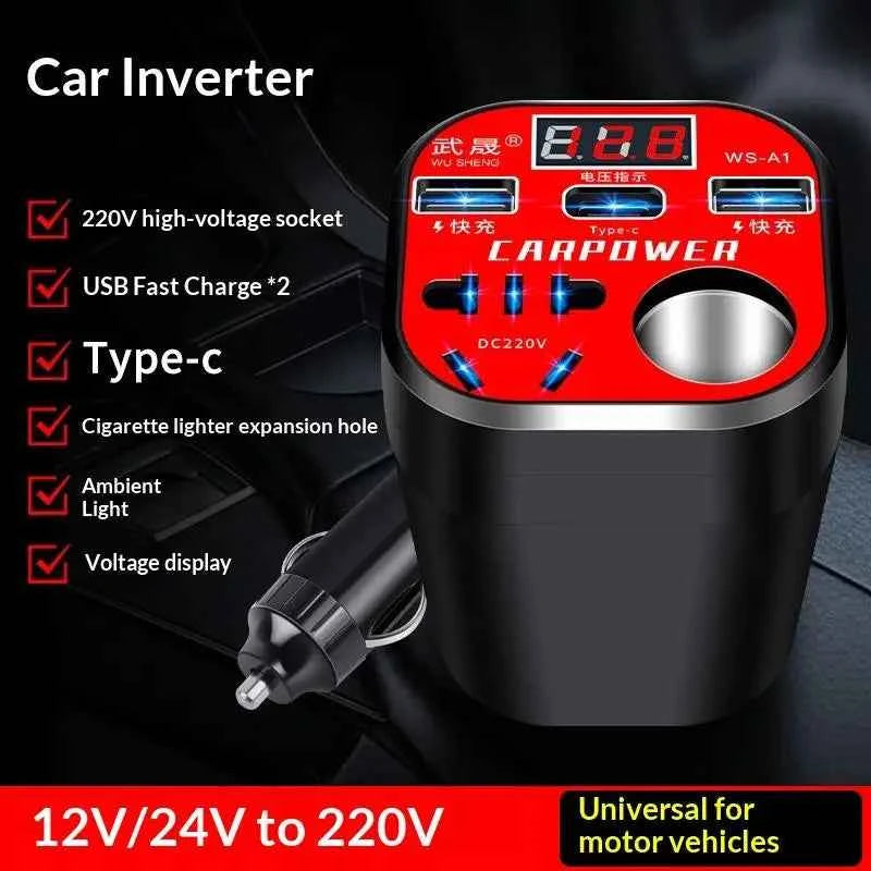 Portable Car Power Inverter 12V/24V to 220V with LED Display
