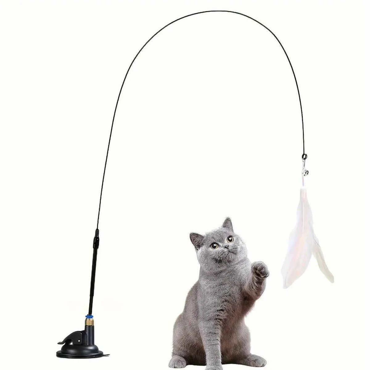 Cat Feather Teaser Wand With Bell And Suction Cup Base