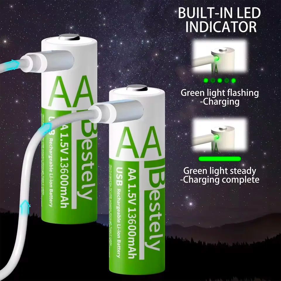 1.5V AA USB Rechargeable Lithium Battery 13600mAh