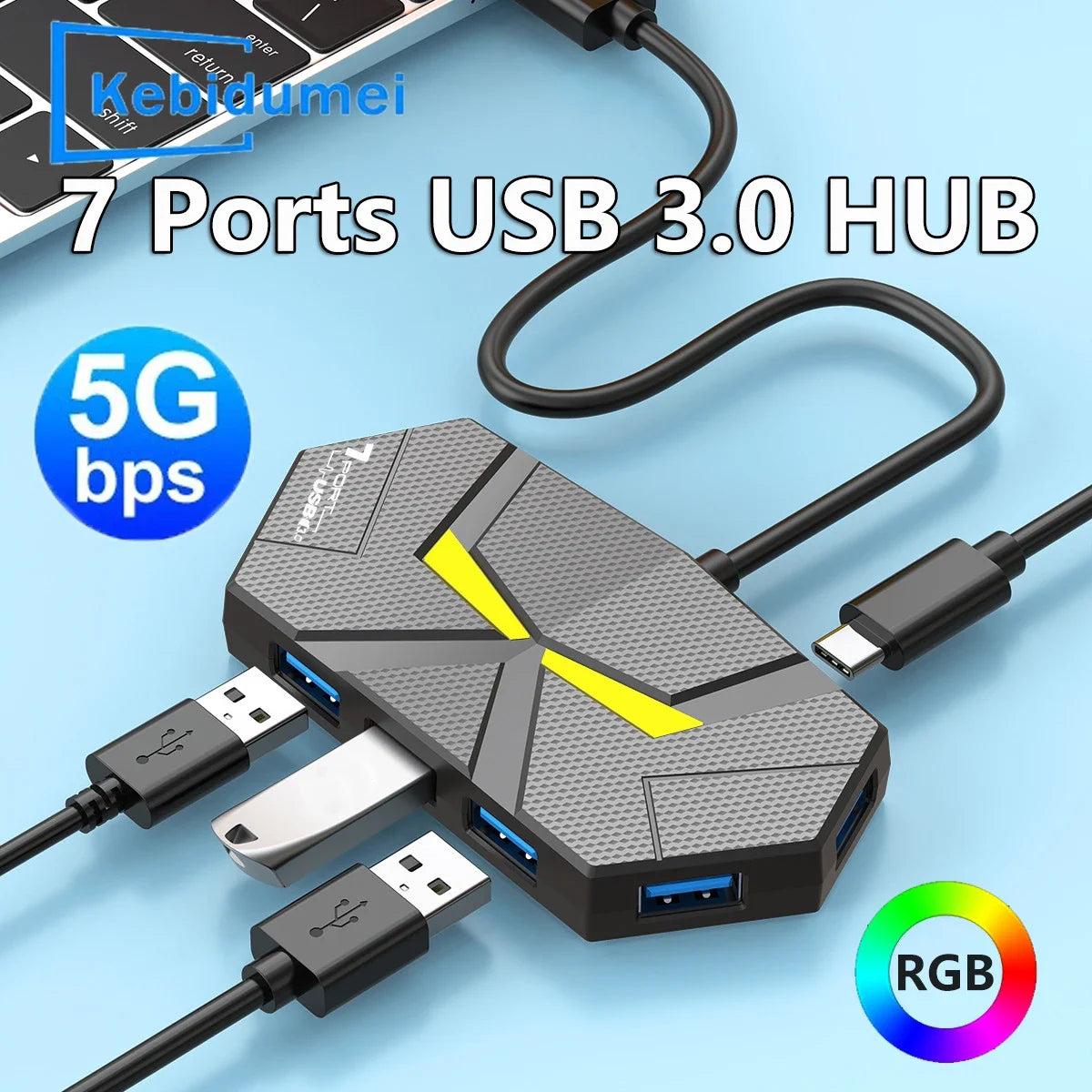 7-Port USB 3.0 Hub Type-C Dock – 5Gbps High-Speed Data