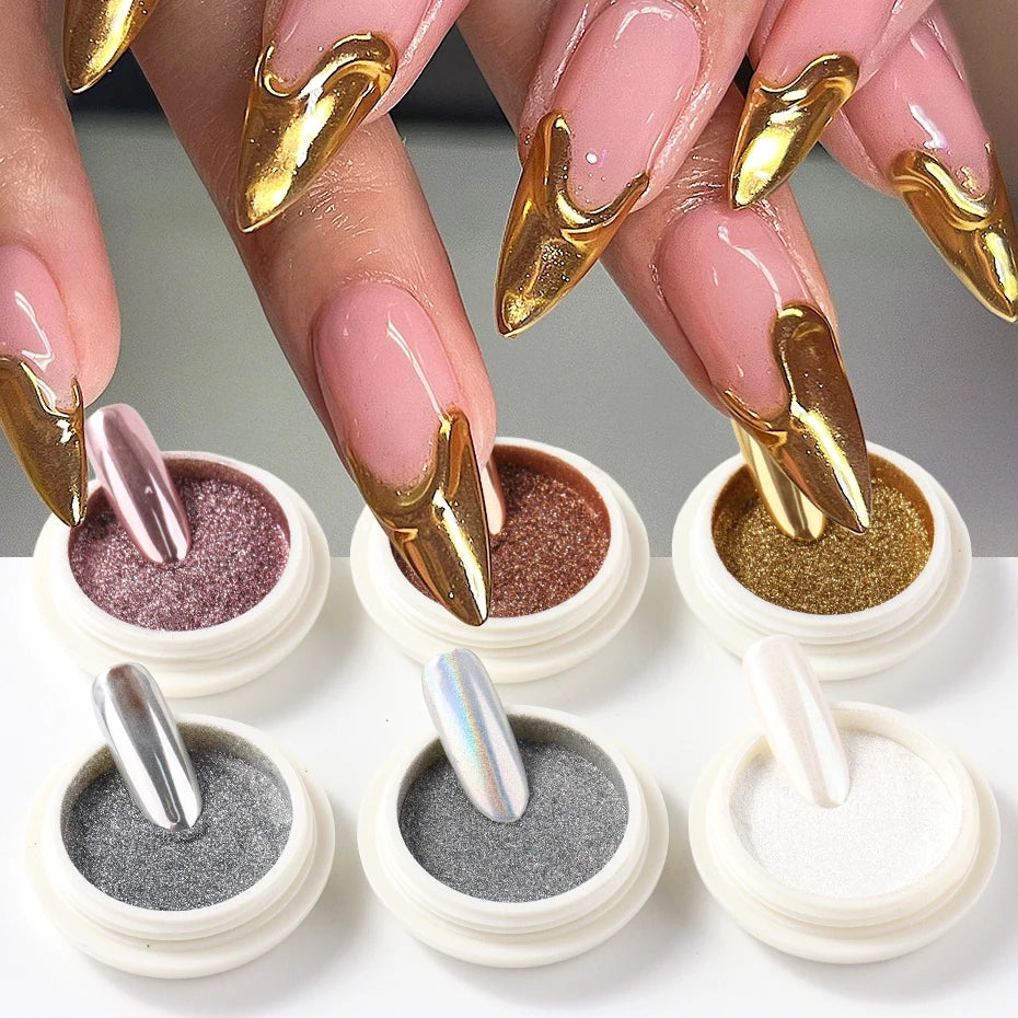 Chrome Mirror Nail Powder Set – Holographic Aurora Effect
