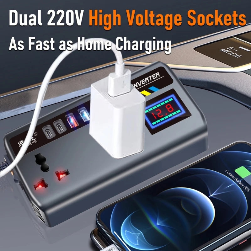 Car Power Inverter 200W 12V/24V With AC Outlet & 4 USB Ports