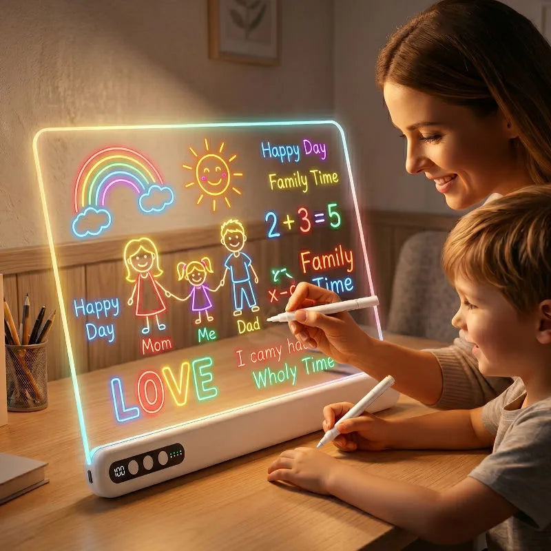 LED Neon Drawing Board with Timer and Battery Display