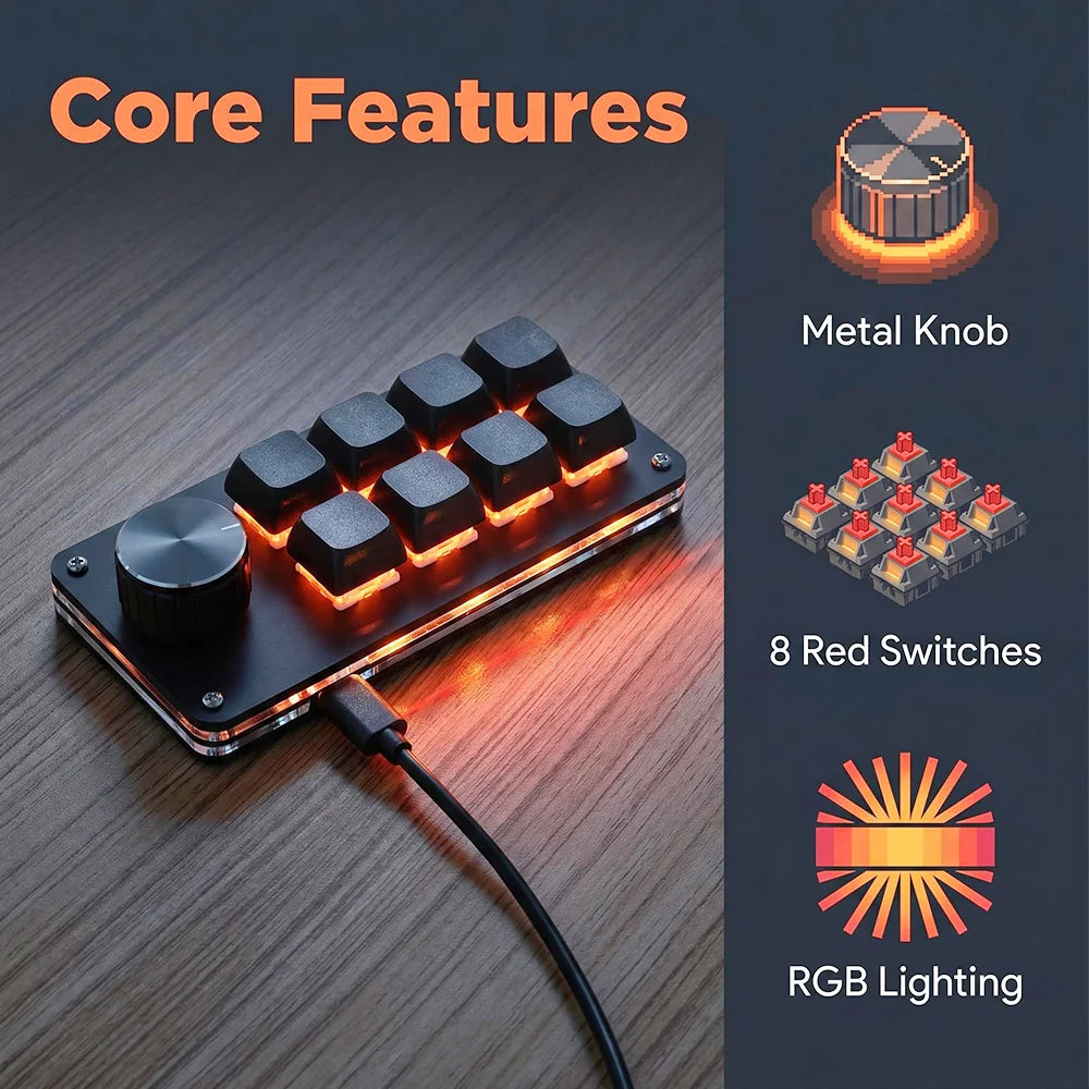 8-Key Mechanical Macro Keypad for Multi-Functional Editing