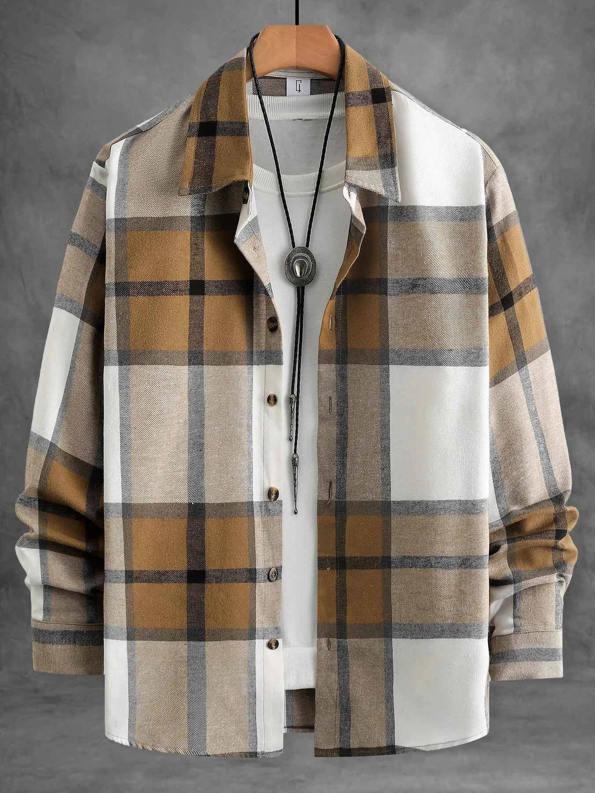 Men's Caramel Plaid Flannel Shirt For Autumn Style