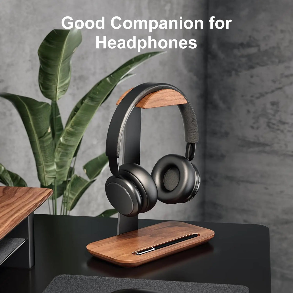 Wooden Headphone Stand With Storage Base For Desk