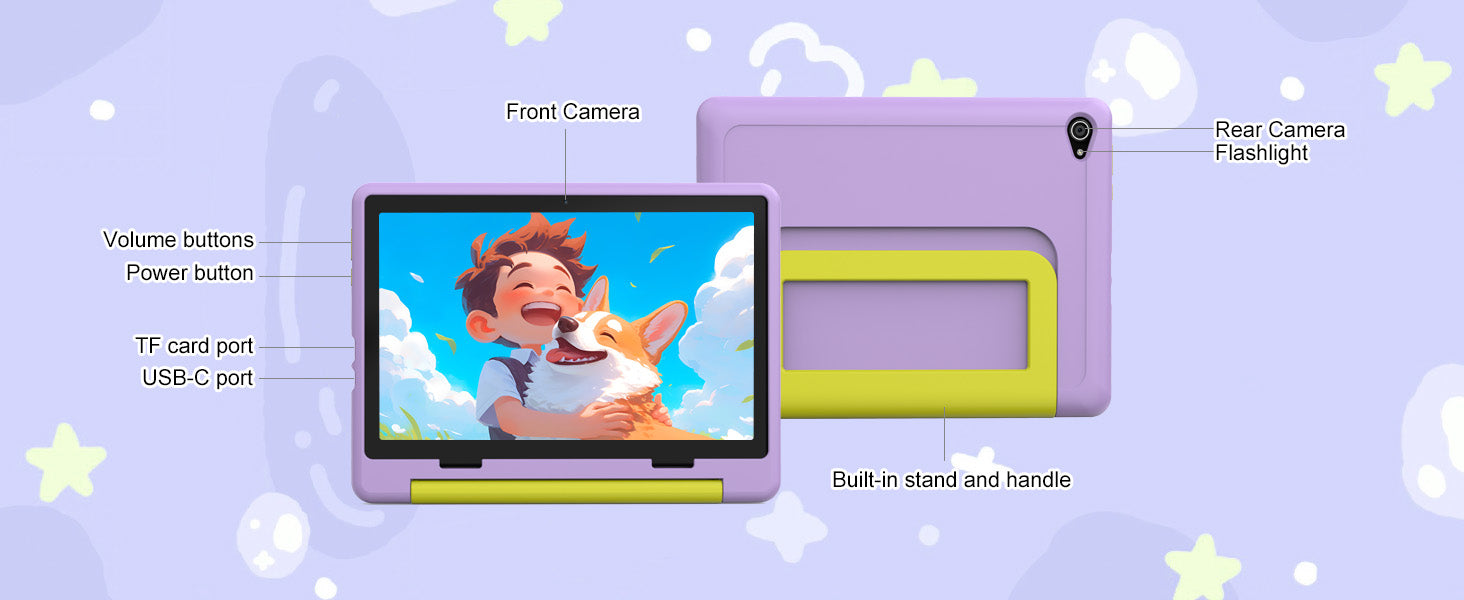 Kid Tablet Android 15 Tablet for Kids 10 inch 20GB+64GB 8-Core with Case 1TB TF Expandable for Toddler Children Parental Control