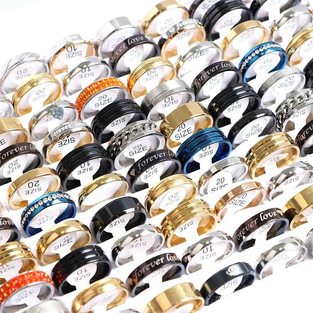 10/20 Pcs/Lot Fashion Multi Style Stainless Steel Jewelry Rings Zircon Crystal Spinner 5 Colors Punk Spikes For Womens Mens Gift