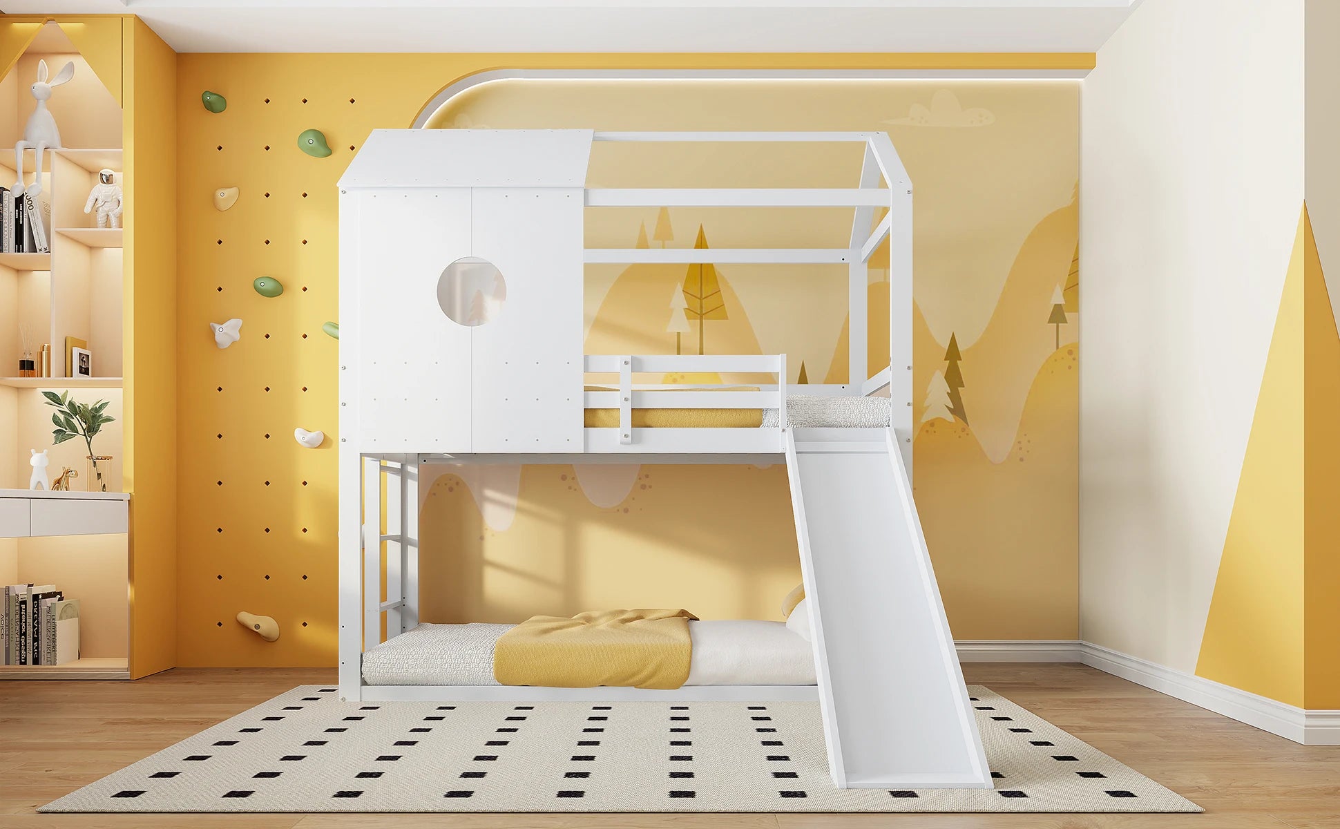 Rosahqnda children's high bed 90x200 cm 140x200 cm, children's bed with crash protection, stair, storage space, bunk bed, solid wood