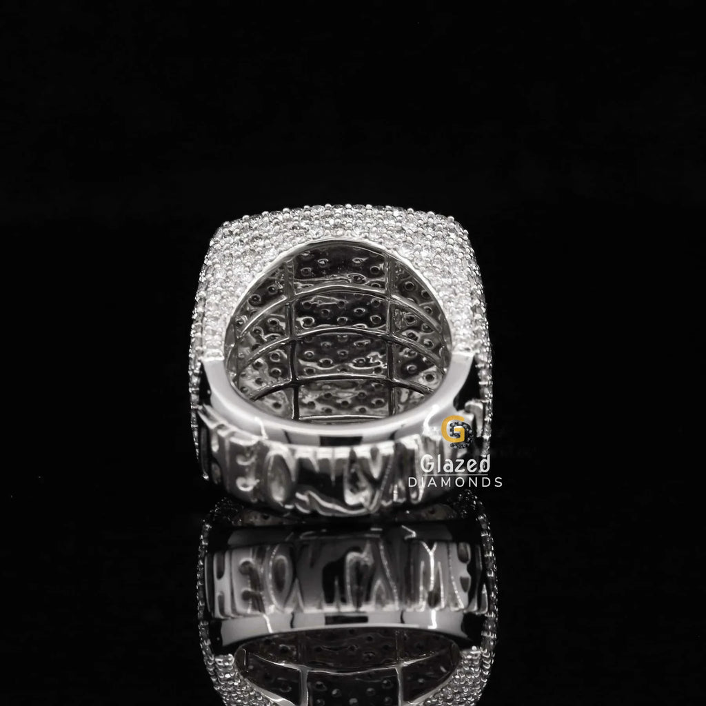 Customized 925 Sterling Silver Hip Hop Square Ring with Brilliant Lab Grown Diamonds Fully Iced Letter Design for Weddings