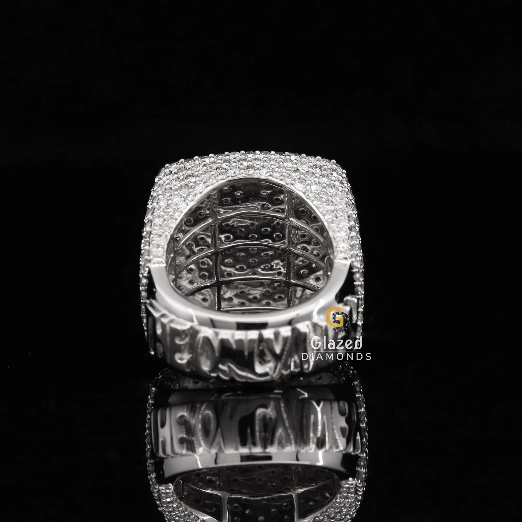 Customized 925 Sterling Silver Hip Hop Square Ring with Brilliant Lab Grown Diamonds Fully Iced Letter Design for Weddings
