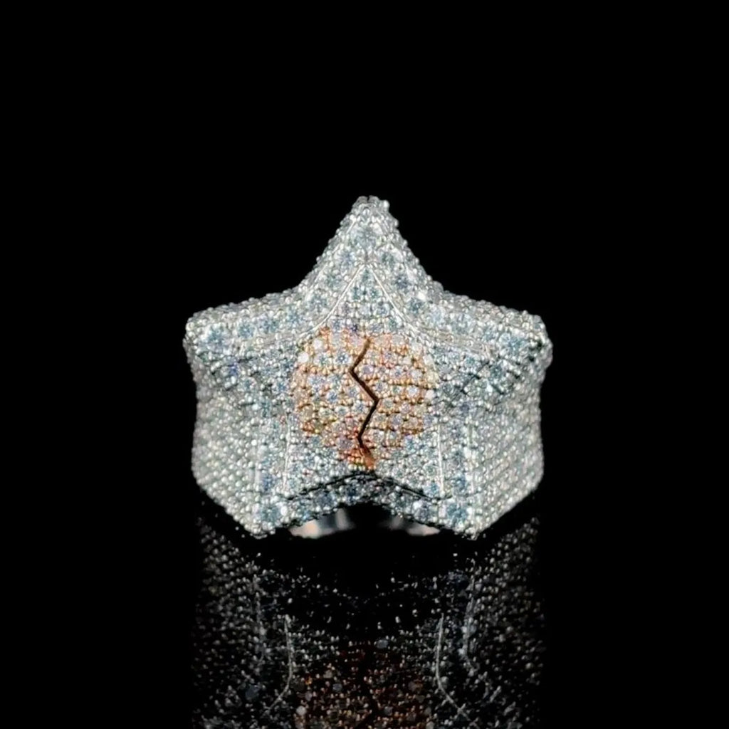 Fully Iced VVS Moissanite Sterling Silver Ring IGI Certified Gold Hip Hop Unisex Custom Star Championship Brilliant Cut Prong