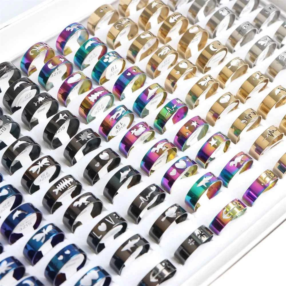 10/20 Pcs/Lot Fashion Multi Style Stainless Steel Jewelry Rings Zircon Crystal Spinner 5 Colors Punk Spikes For Womens Mens Gift
