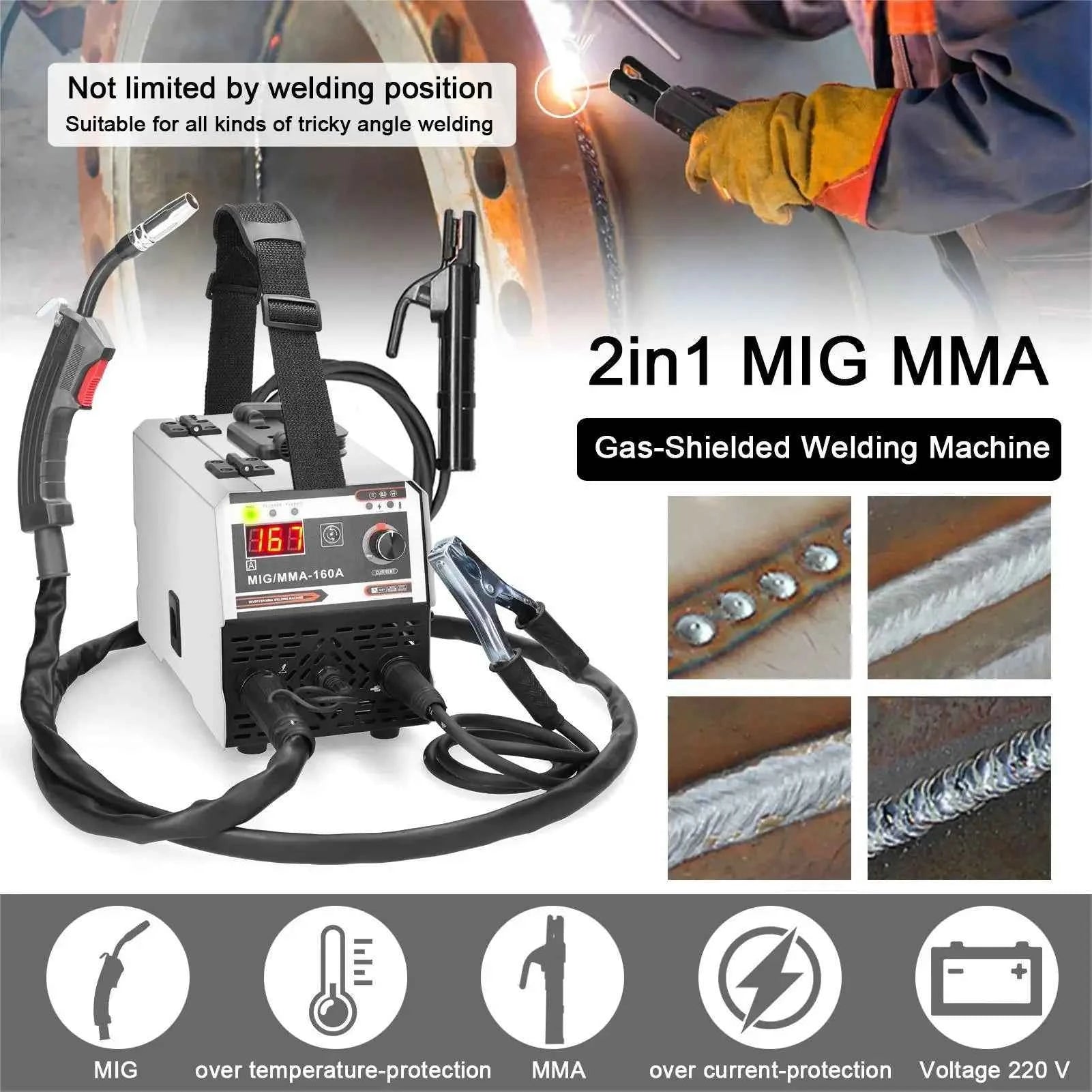 2-In-1 Multifunctional MIG MMA/MAG TIG-160C Welding Machine IGBT invert Welder Automatic Wire Feeding Electric Arc Welder