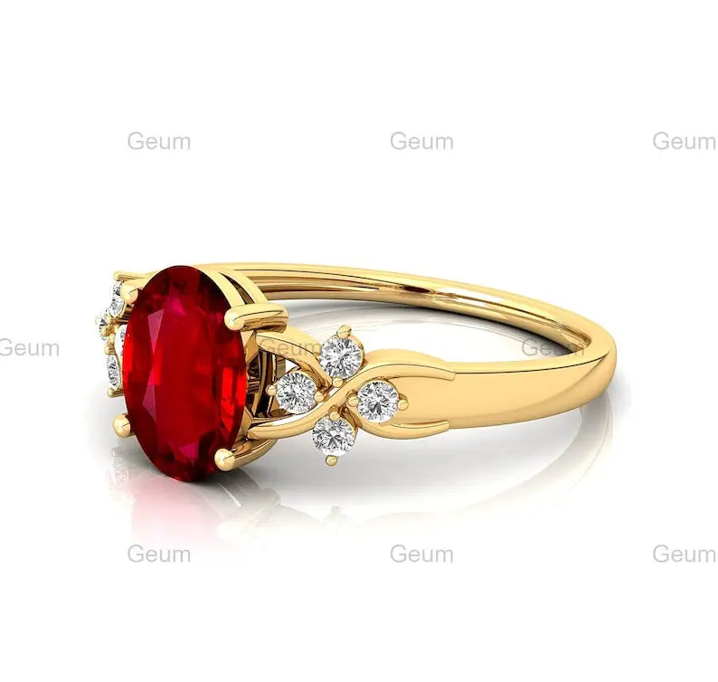 18k Solid Gold July Birthstone Lab Grown Ruby Gemstone Halo Solitaire Rings Real IGI Certified White Diamonds With Lab Ruby Ring