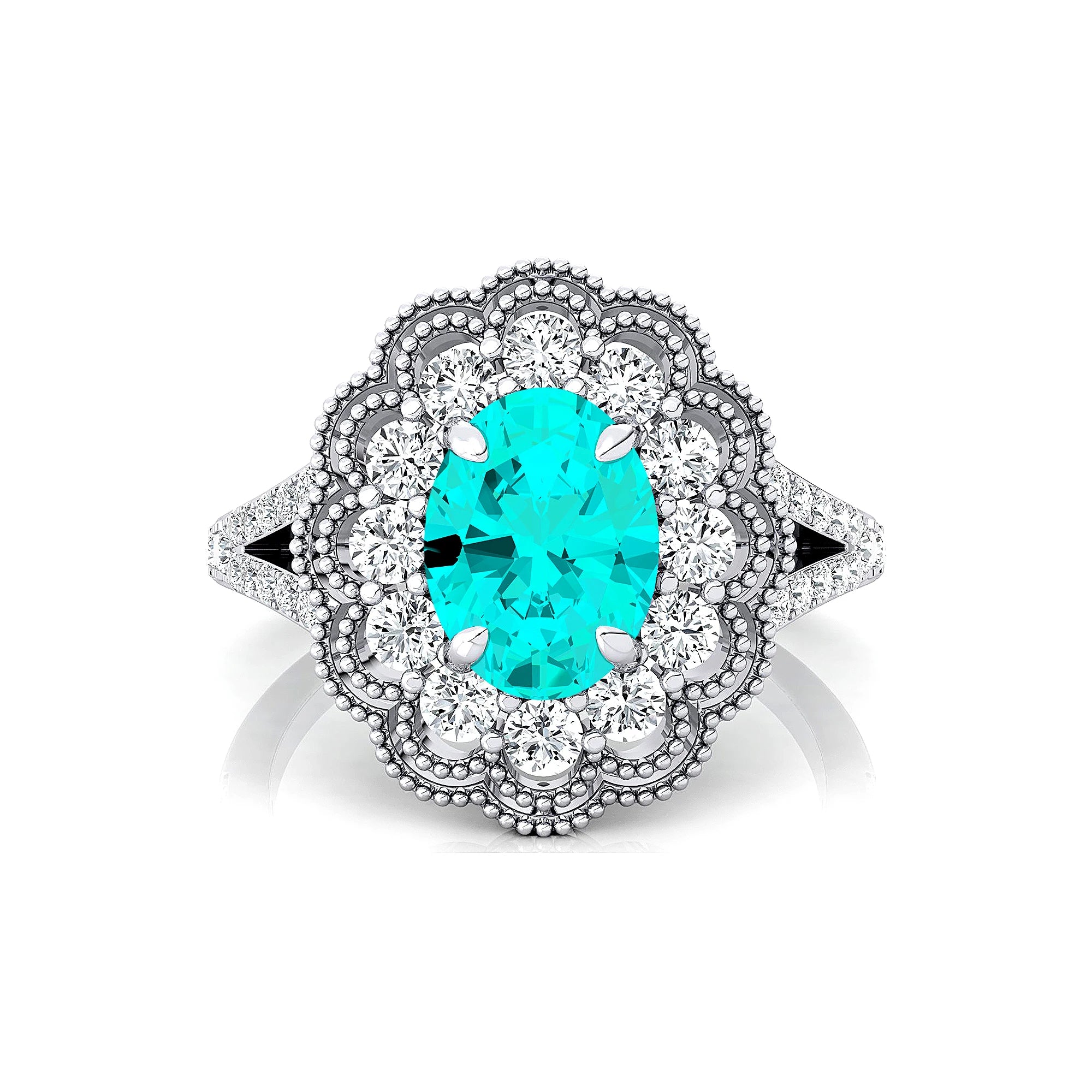 Unisex Wedding Anniversary Rings in 18k Solid Gold Rhodium Plated Lab Paraiba Tourmaline Real Diamonds Halo Solitaire Ring Gift