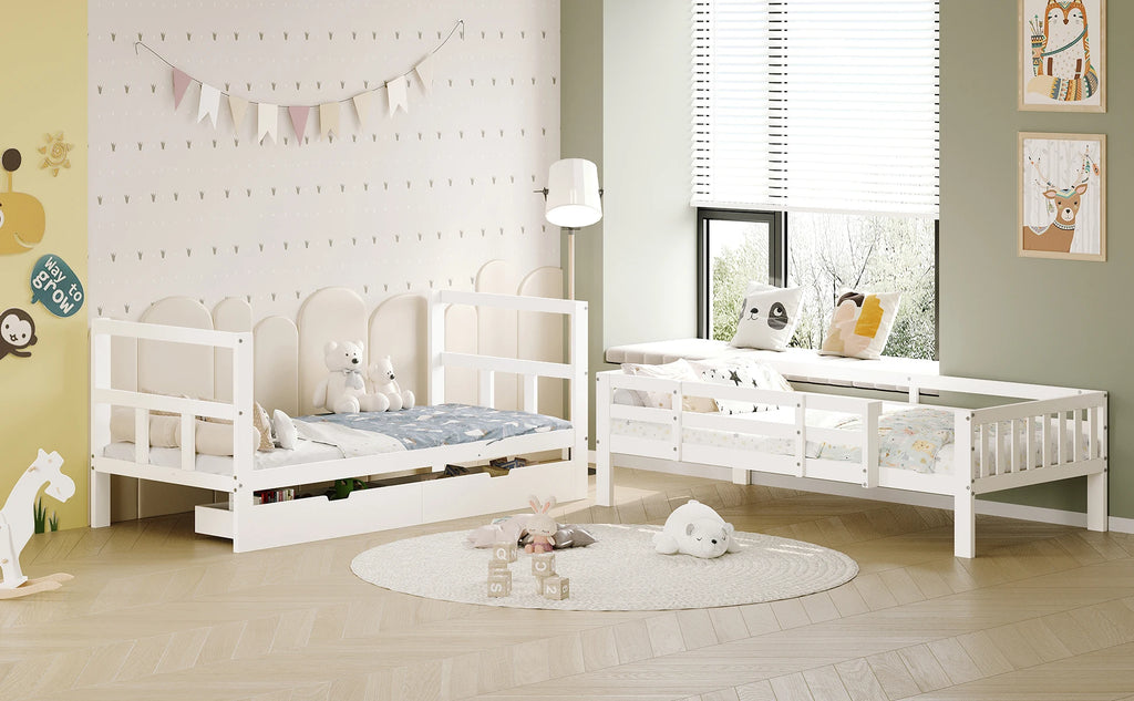 Rosahqnda children's high bed 90x200 cm 140x200 cm, children's bed with crash protection, stair, storage space, bunk bed, solid wood