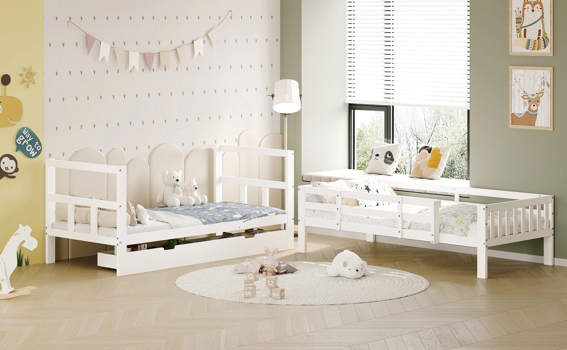 Rosahqnda children's high bed 90x200 cm 140x200 cm, children's bed with crash protection, stair, storage space, bunk bed, solid wood