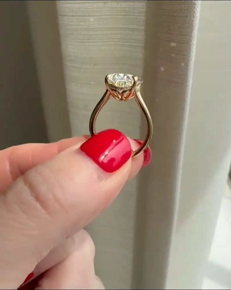 2.11CT Oval Cut Lab Grown Diamond Proposal Ring 14K Solid Gold Promise Engagement Wedding Fine Jewelry Gift for Her