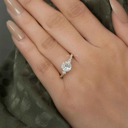 Antique Style IGI Certified VVS Lab Grown Diamond Gold Plated 925 Silver Pave Set Three Stone Engagement Ring For Women Gifts