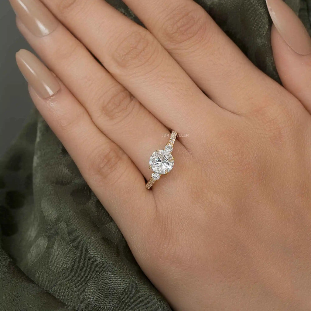 Antique Style IGI Certified VVS Lab Grown Diamond Gold Plated 925 Silver Pave Set Three Stone Engagement Ring For Women Gifts