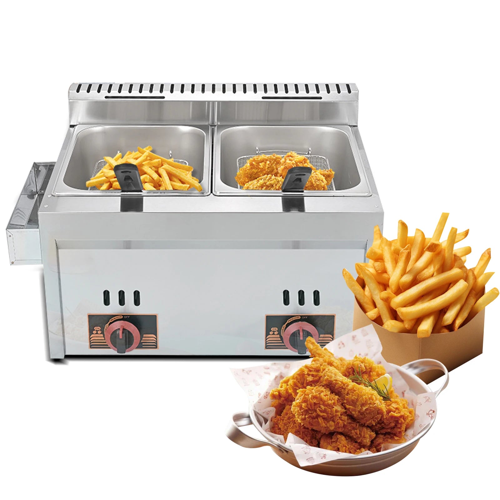 6L Electric Deep Fryer Stainless Steel Countertop Fryer with Basket for Fried Chicken French Fries with Time & Temp Control