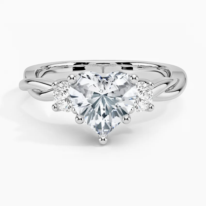 High End Heart Cut VVS Lab Grown Diamond Luxury Style 14k Solid Gold Iconic Three Stone Engagement Ring For Women At Lower Price