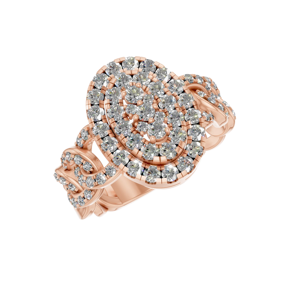 Bold Oval Cluster Diamond Ring Rose Gold Custom Fine Jewelry Chain Link Style Real Natural Stone Engagement Ring Handmade India