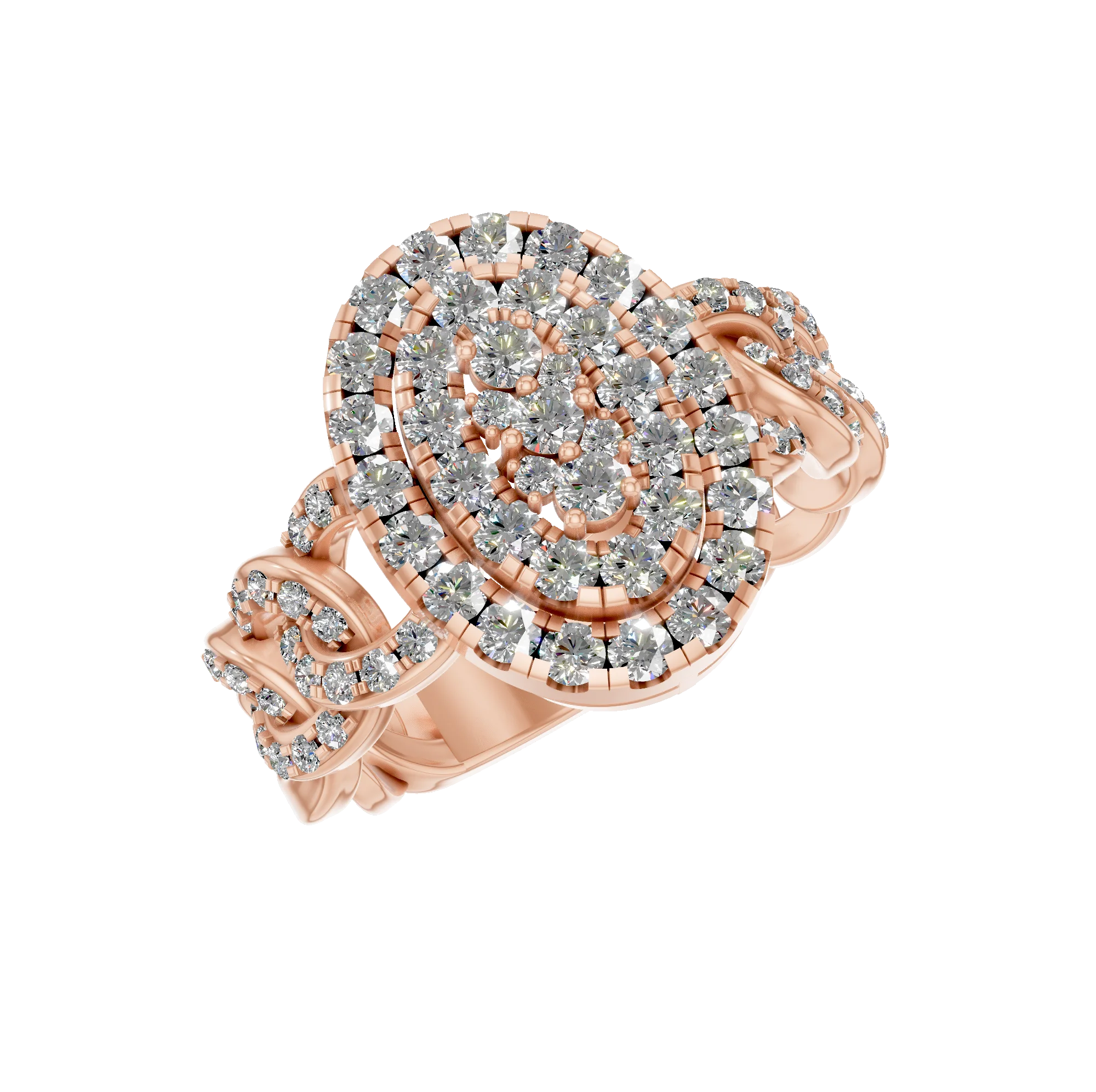 Bold Oval Cluster Diamond Ring Rose Gold Custom Fine Jewelry Chain Link Style Real Natural Stone Engagement Ring Handmade India