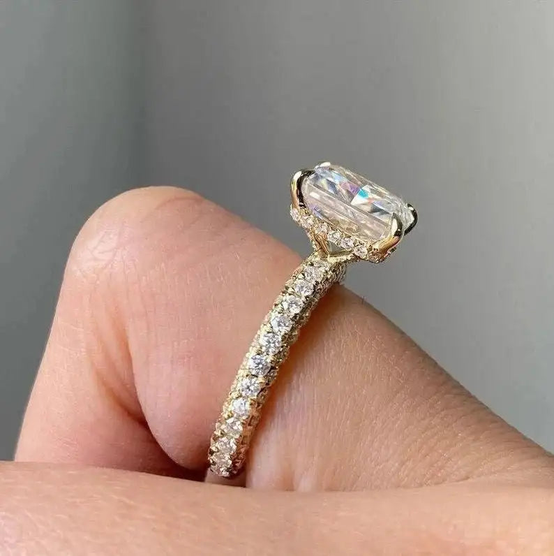 14K Solid Gold 2.01CT Radiant Cut Pave Setting Engagement Ring Lab Grown Diamond Hidden Halo Wedding Proposal Charms