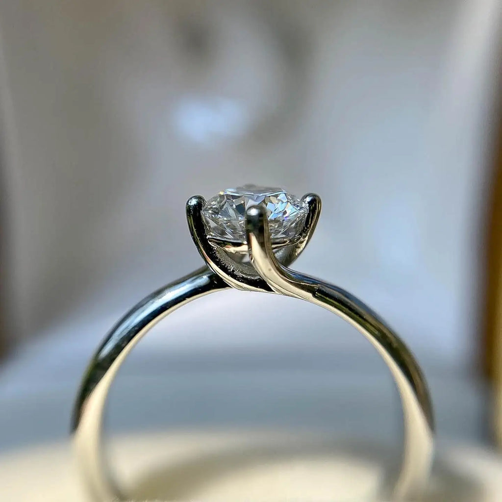 6mm Cut Diamond Engagement Ring | Classic Solitaire Accents | Sterling Silver 18K Gold Plated Bridal Wedding Fine Jewelry Custom