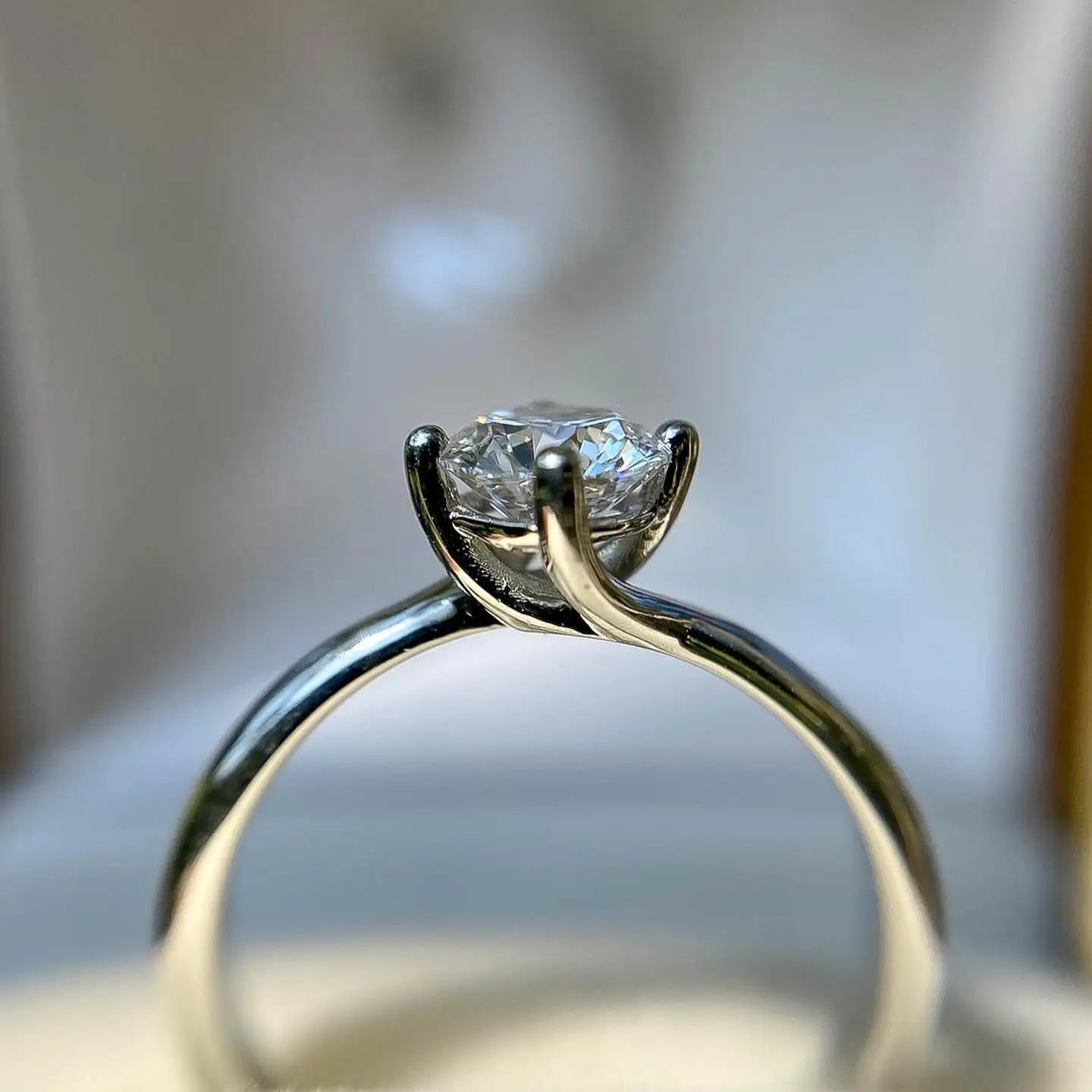 6mm Cut Diamond Engagement Ring | Classic Solitaire Accents | Sterling Silver 18K Gold Plated Bridal Wedding Fine Jewelry Custom