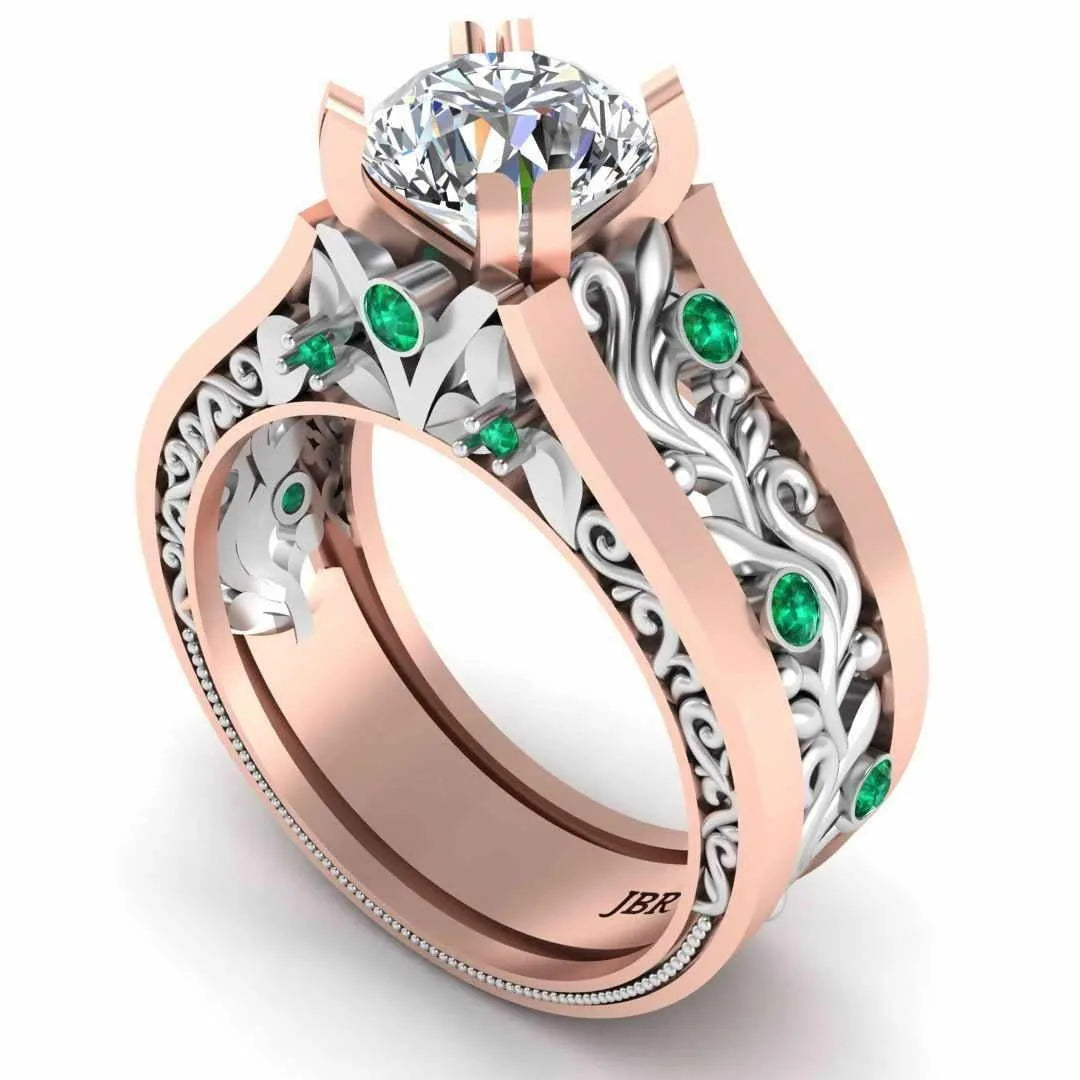 Personalized Round Diamond Rose Gold Plated 925 Sterling Silver Vintage Inspire Filigree Engagement Ring For Women At Best Price