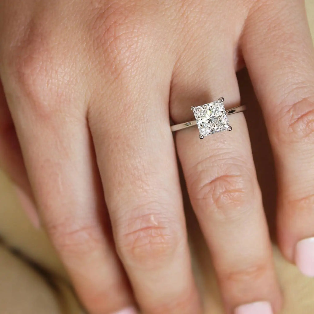 7mm Princess Cut Diamond Engagement Ring | Solitaire Bridal Wedding Ring | Sterling Silver 18K Gold Plated Minimalist Ring