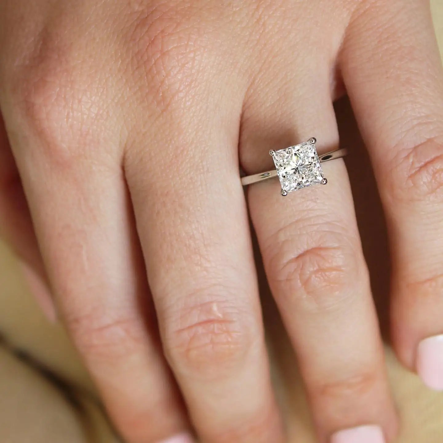 7mm Princess Cut Diamond Engagement Ring | Solitaire Bridal Wedding Ring | Sterling Silver 18K Gold Plated Minimalist Ring