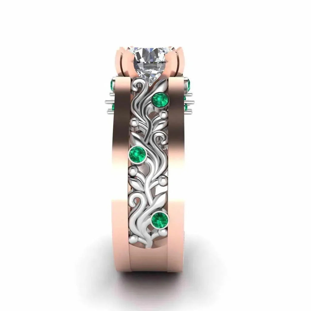 Personalized Round Diamond Rose Gold Plated 925 Sterling Silver Vintage Inspire Filigree Engagement Ring For Women At Best Price