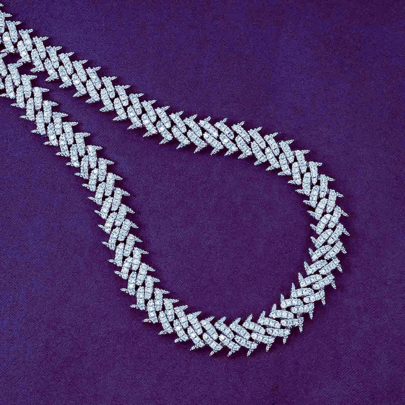 Pass Diamond Tester Hip Hop VVS D Color Iced Out Men's Spiked Moissanite Cuban Link Chain With 925 Sterling Silver GRA