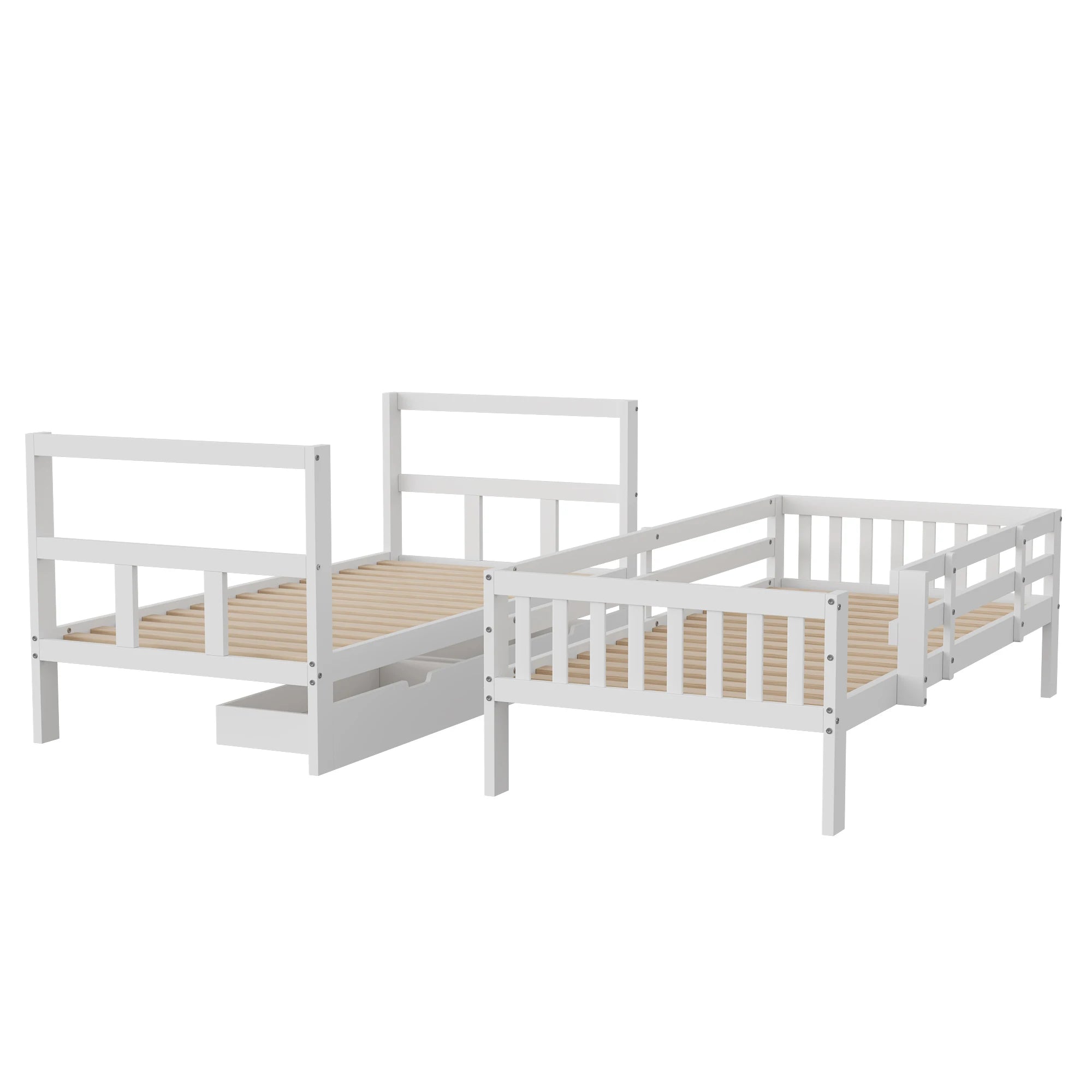 Rosahqnda children's high bed 90x200 cm 140x200 cm, children's bed with crash protection, stair, storage space, bunk bed, solid wood