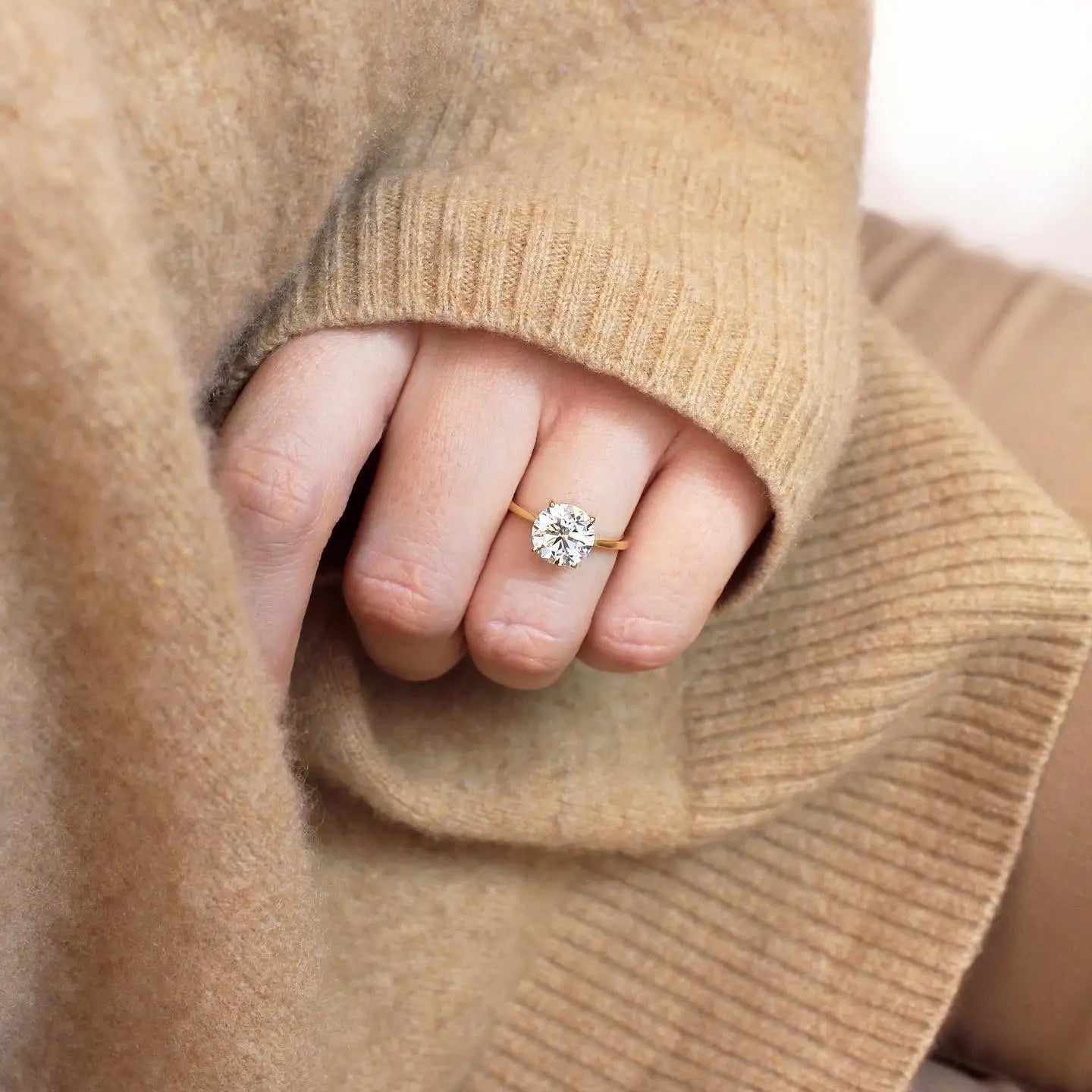 9mm Cut Diamond Engagement Ring | Solitaire Plain Band | 18K Gold Plated Sterling Silver Minimalist Bridal Wedding Fine Jewelry