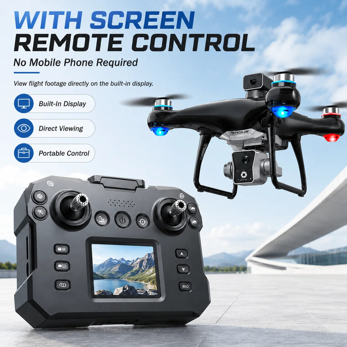 4K Dual Camera RC Drone With Screen Remote & Obstacle Avoidance