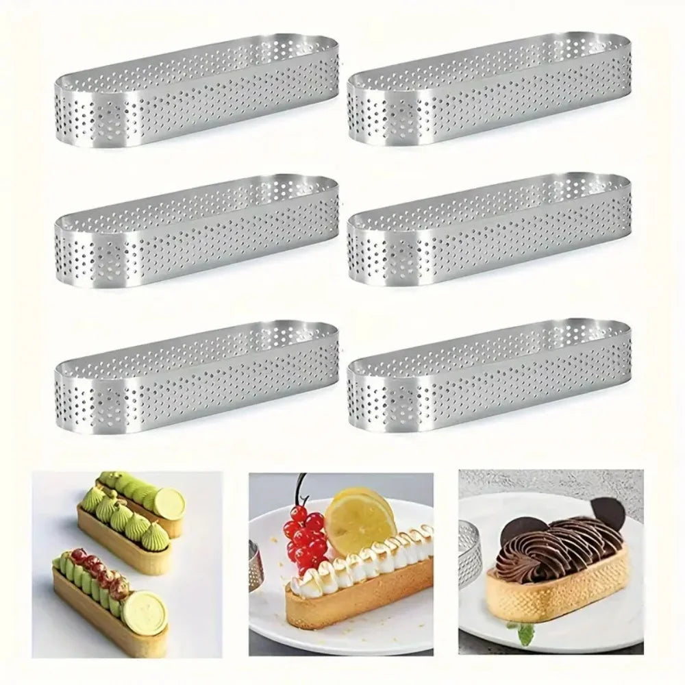 3/6pack Oval Tart Rings 304 Stainless Steel Perforated Pastry Cake Ring Mold for Baking, Nonstick Fruit Tarte Crust Tools