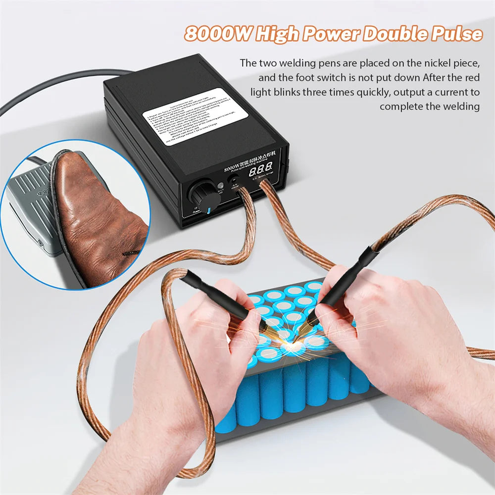 8000W Spot Welder High Power Handheld Spot Welding Machine Portable 1200A present Adjustable Welders for 18650 Battery