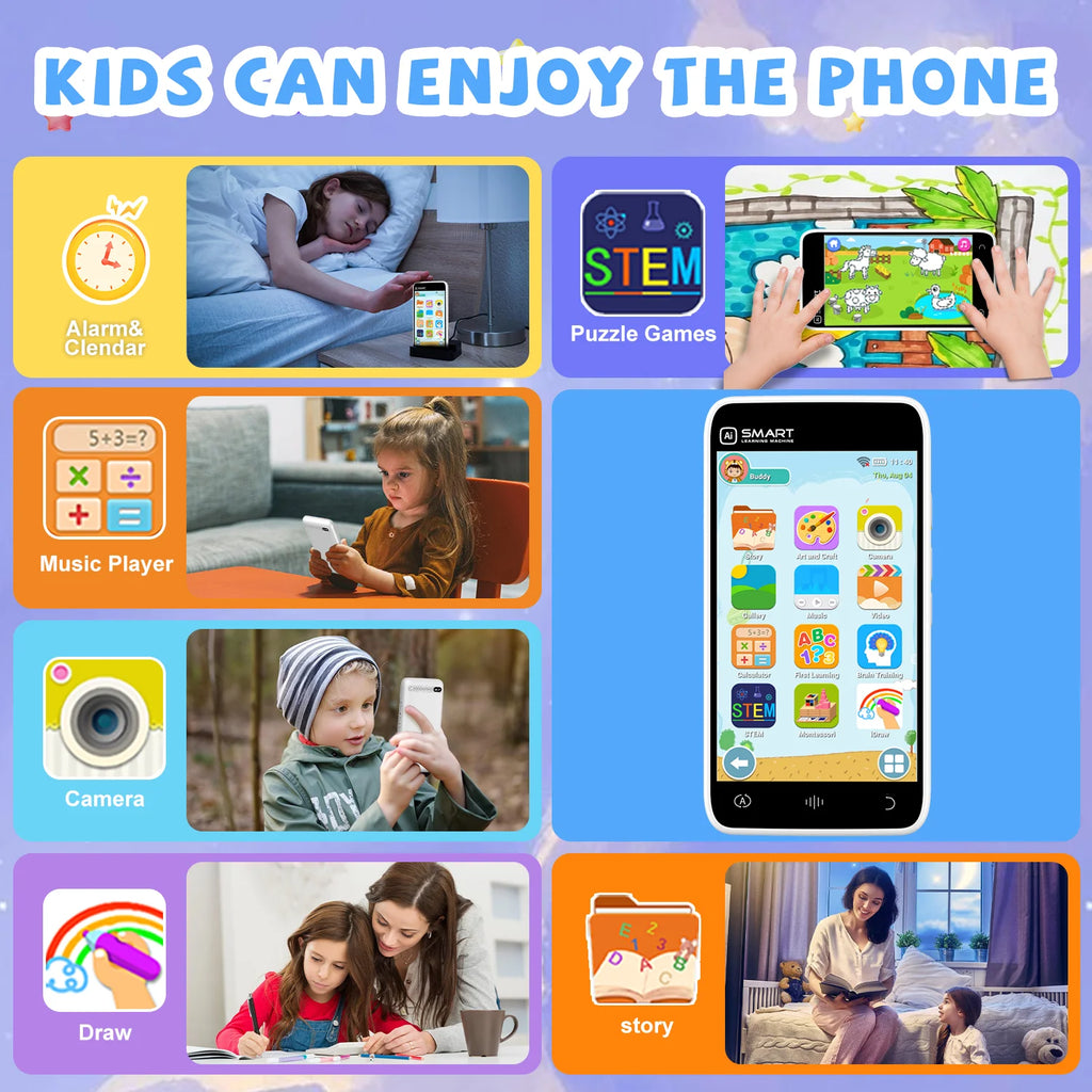 Kids Smart Phone Toy 220+ Educational Games 3.97'' Touch Screen With Dual Camera Brain Train Sleep Story for Child Festive Gifts
