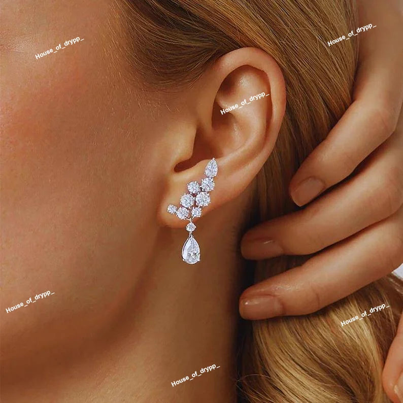 Elegant 925 Sterling Silver Plated Stud Earrings with Sparkling Moissanite Diamonds VVS for Women Wedding & Party
