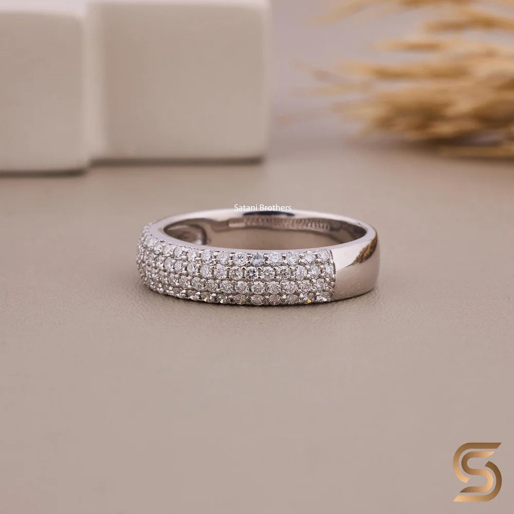 925 Sterling silver Moissanite Diamond Half Eternity Ring 5mm Pave Wedding Band Round Cut Ethical