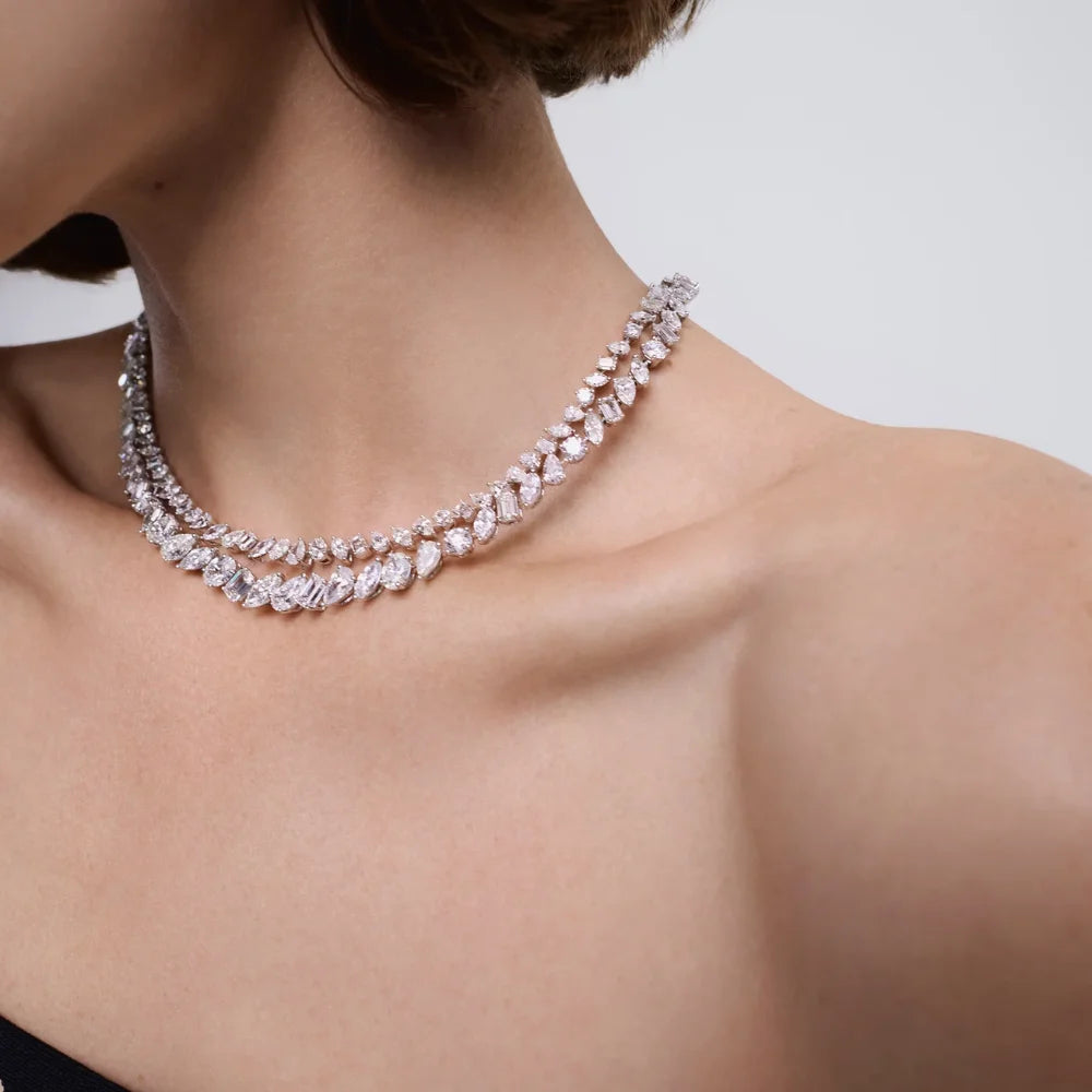 Mix Shape 20 Carat Lab Grown Diamond Tennis Necklace 14K White Gold VVS2 Clarity DEF Color For Women's Jewelry Diamond Necklace