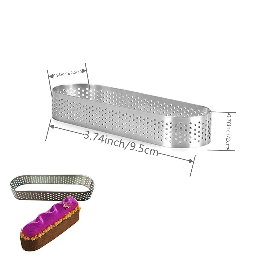 3/6pack Oval Tart Rings 304 Stainless Steel Perforated Pastry Cake Ring Mold for Baking, Nonstick Fruit Tarte Crust Tools