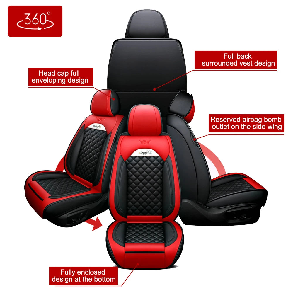 Car Seat Covers 5-Seats Headrest + Pillow Faux Leather Cushion MH88 Universal Seat Cover