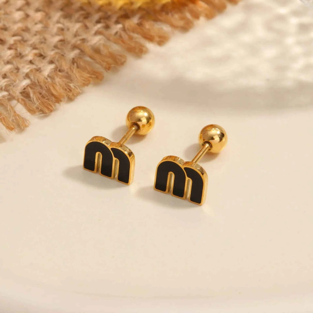 IFYOUOO Stainless Steel Letter M Stud Earrings for Women Fashion Jewelry Delicate Cute Tiny Earrings Gift
